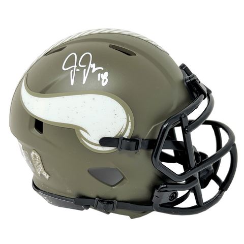 Justin Jefferson Autographed Vikingss Salute to Service Mini Helmet - Beckett Auth