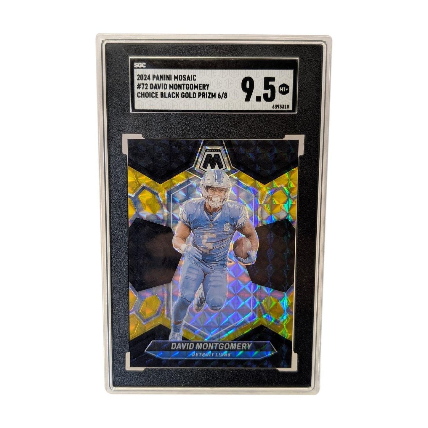 David Montgomery 2024 Panini Mosaic #72 Choice Black Gold Prizm 6/8 SGC 9.5 MT+