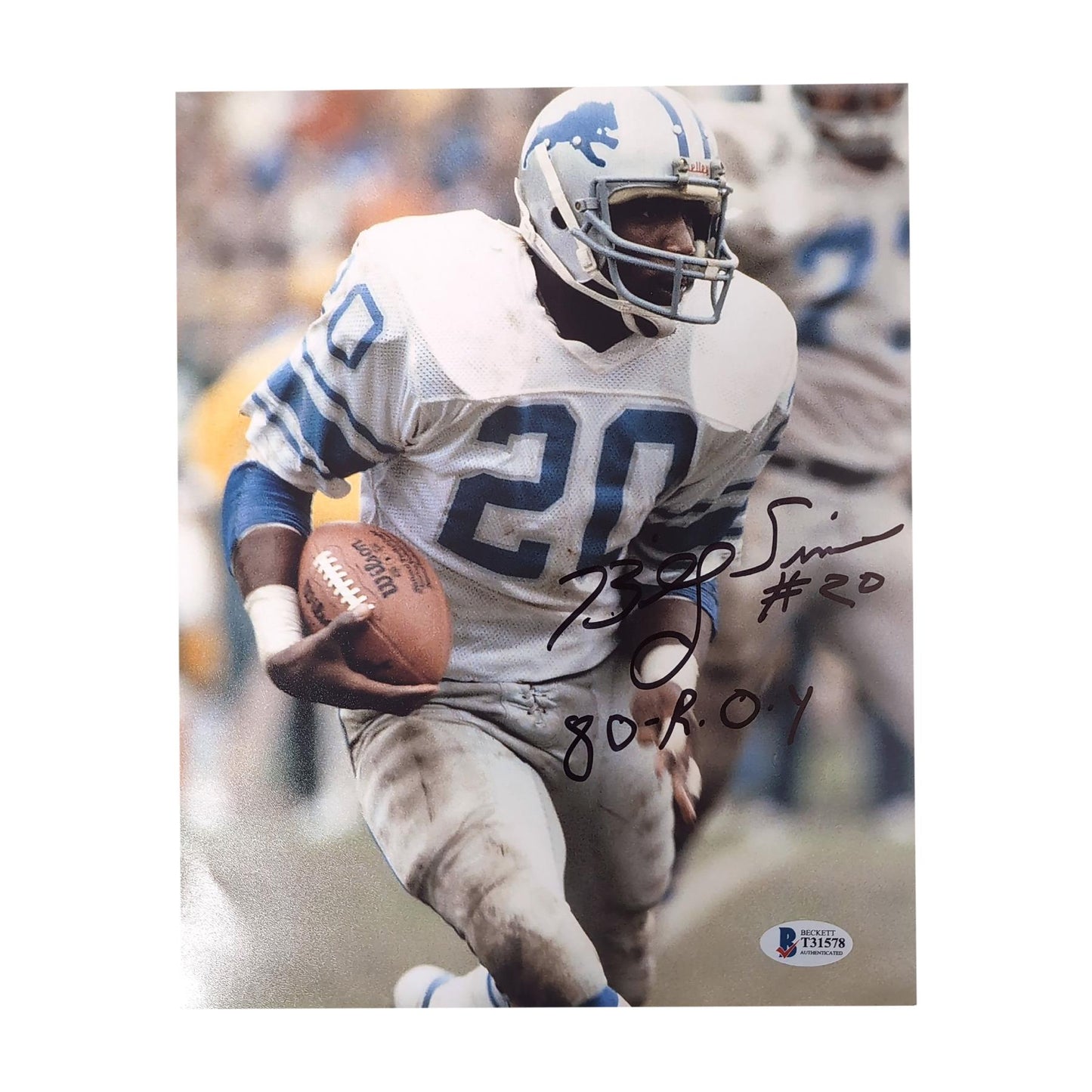Billy Sims Signed Authentic Detroit Lions 8x10 Photograph NFL Beckett