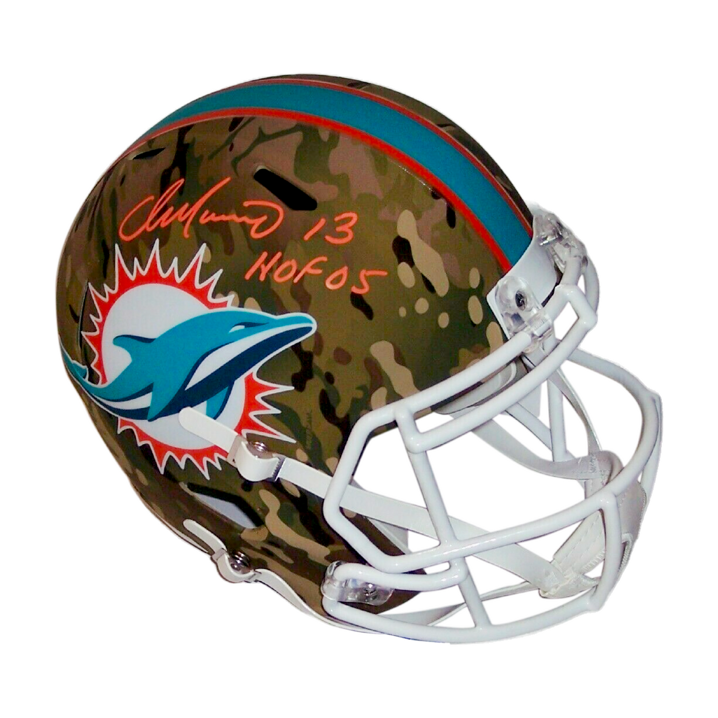 DAN MARINO SIGNED RIDDELL DOLPHINS CAMO SPEED FULL SIZE DELUXE HELMET HOF 05 BAS