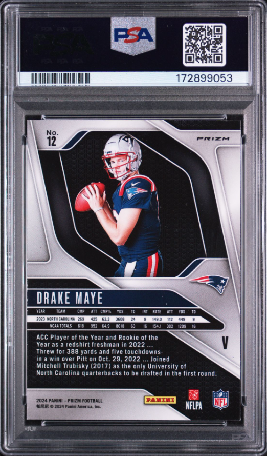 2024 Panini Prizm Drake Maye Rookie Variation #12 RC PSA 8 NM-MT Patriots