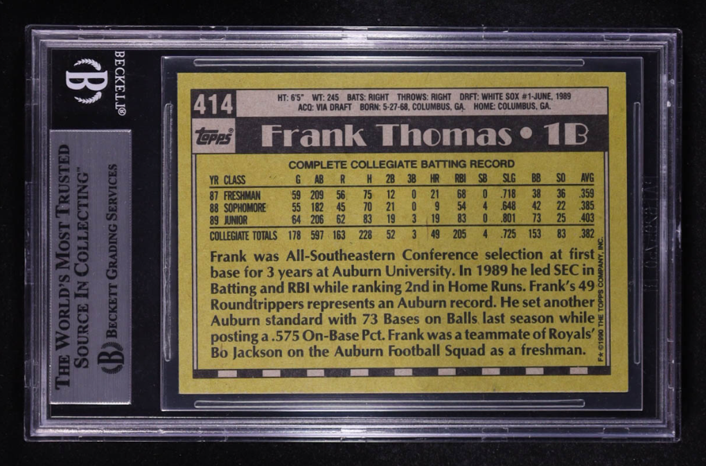Frank Thomas Signed 1990 Topps #414 RC Beckett Authentic Autograph