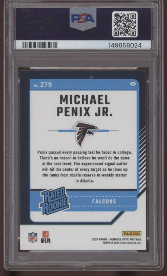 2024 Donruss Optic Michael Penix Jr Rated Rookie #279 White Ink Auto PSA AUTO 9