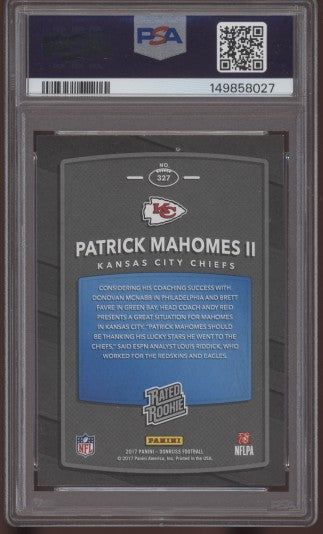2017 Donruss Rated Rookie RC #327 Patrick Mahomes II Yellow Ink PSA Auto 9