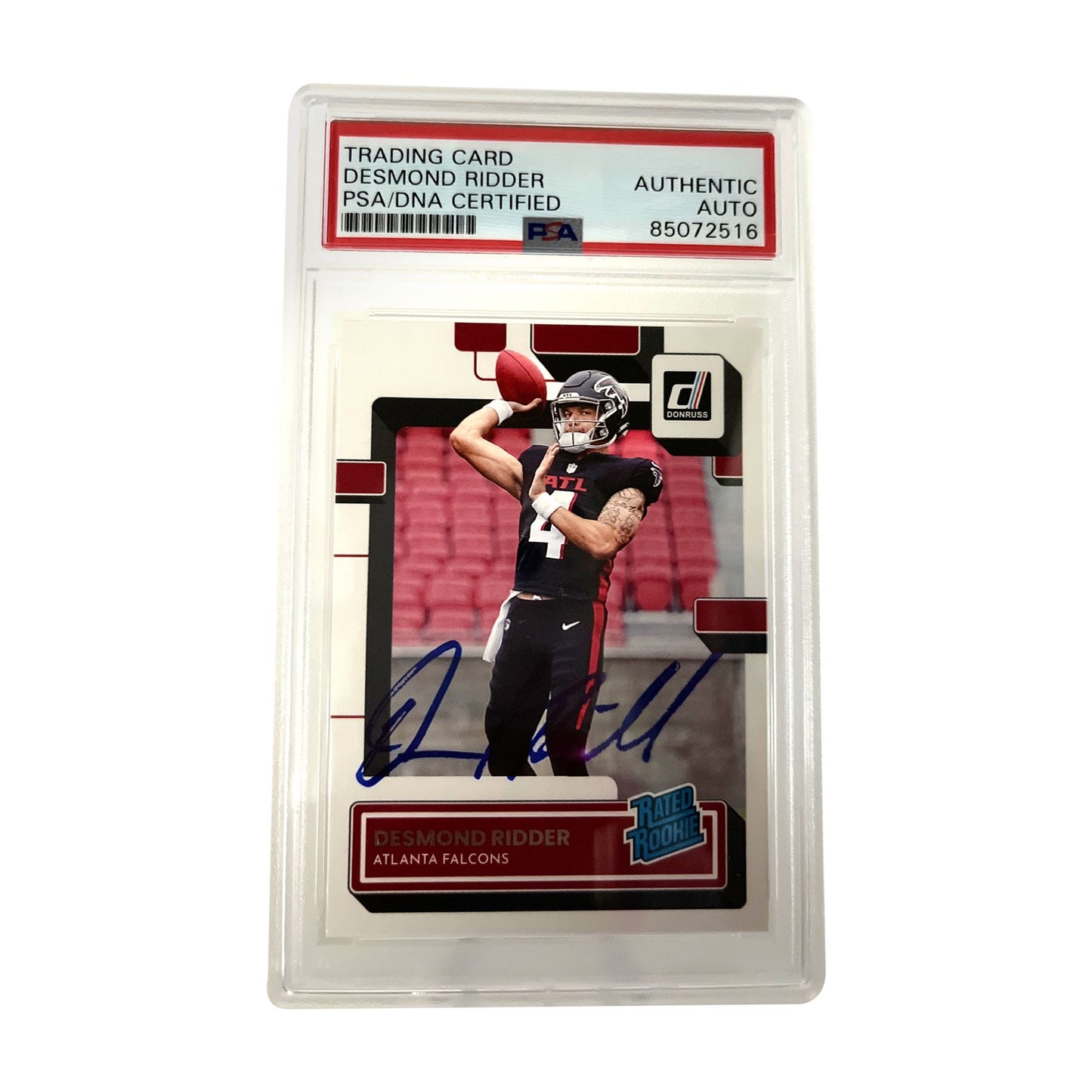 Desmond Ridder Autographed Donruss Rated Rookie (Blue) Authentic Auto - PSA