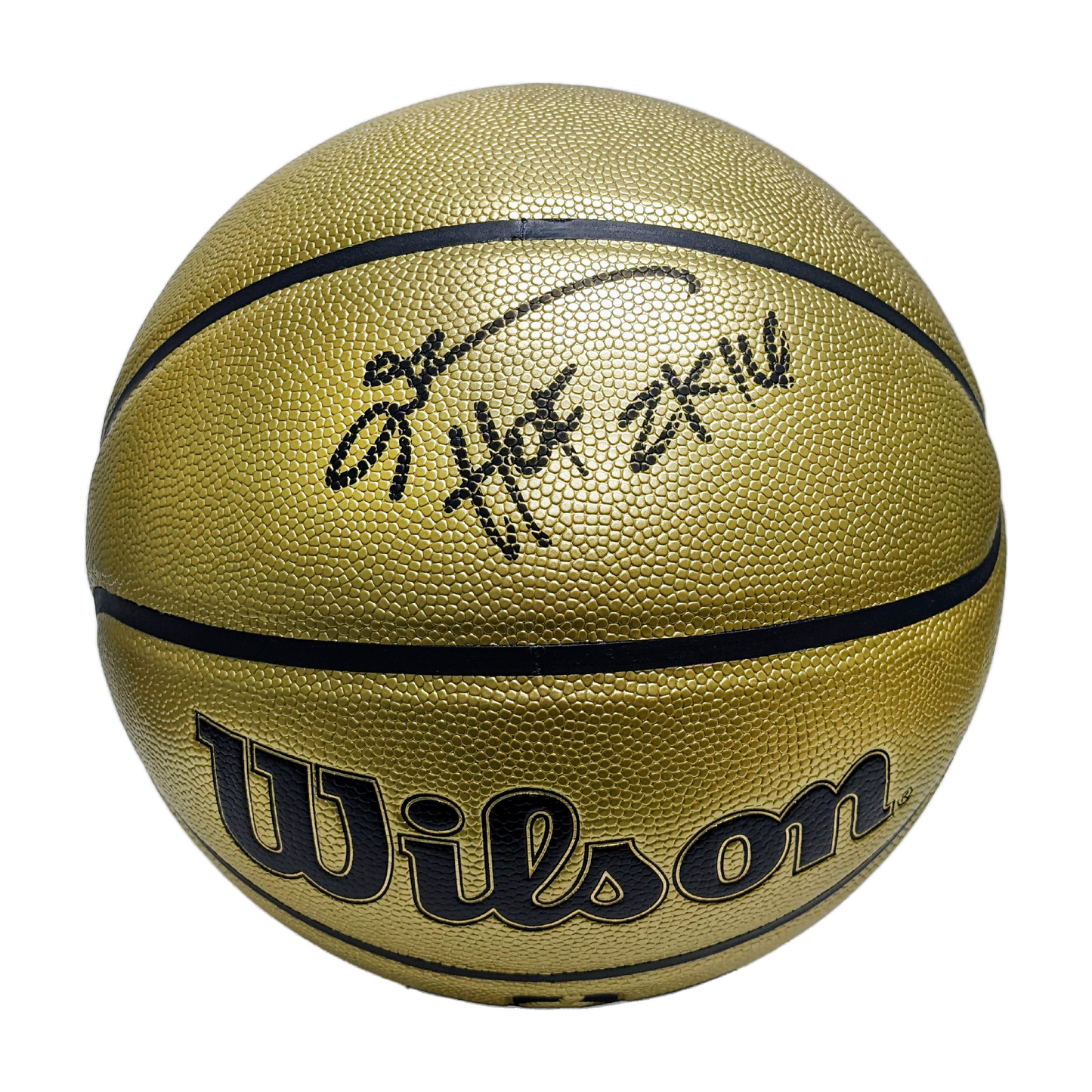 Allen Iverson Autographed Hand Signed Gold Wilson Basketball with HOF 2K16 Inscription - BAS Authentication