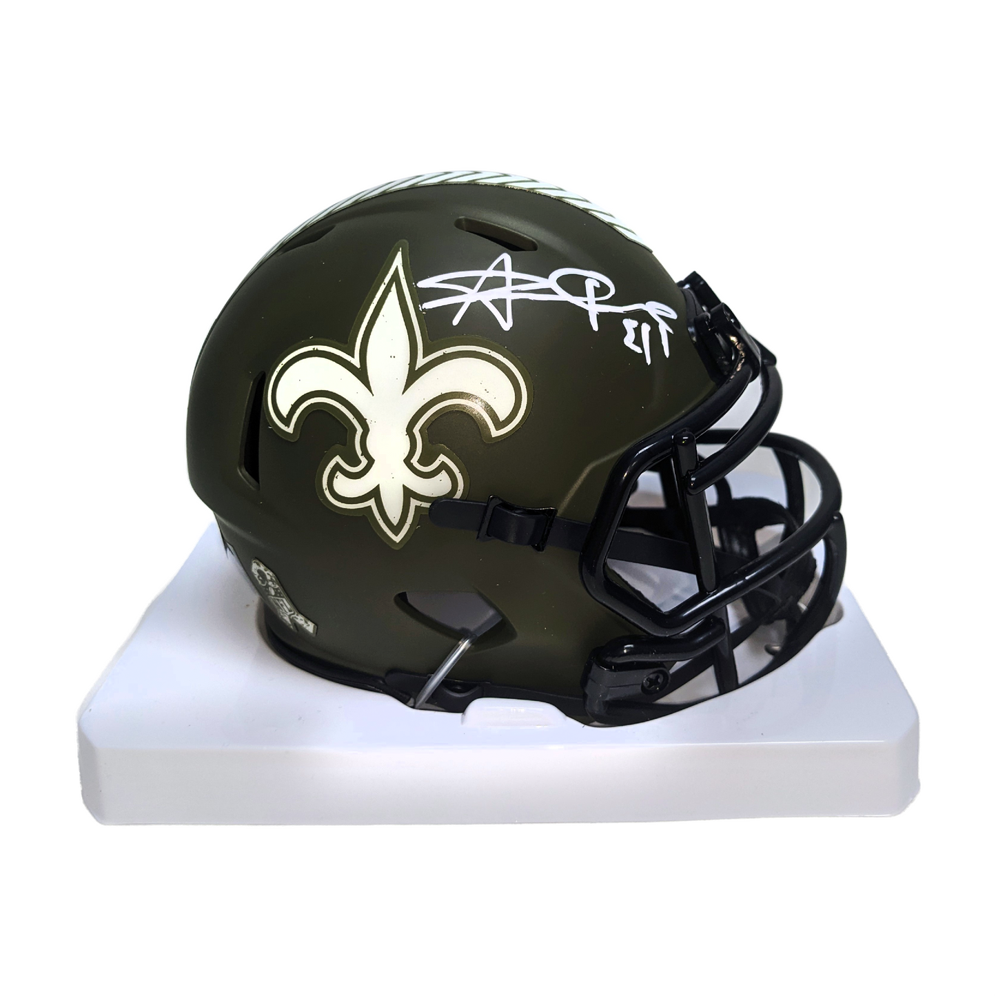 Alvin Kamara Autographed Hand Signed New Orleans Saints Salute to Service Mini Football Helmet - BAS