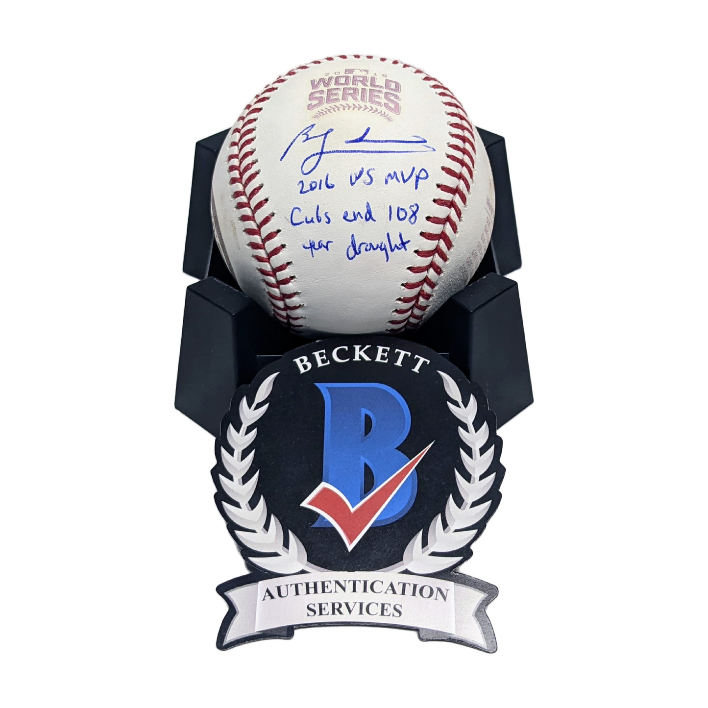 Ben Zobrist Autographed Official World Series Baseball with WS MVP Inscription. Beckett Authentication.