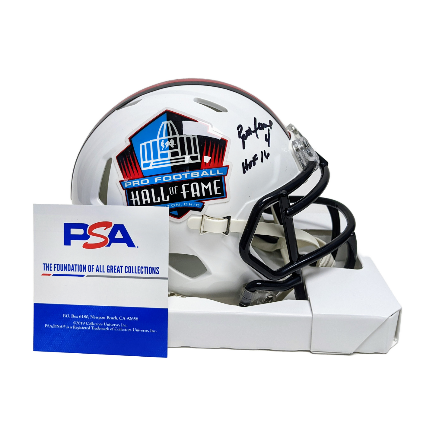 Brett Favre Autographed Hand Signed Riddell Hall of Fame Speed Mini Football Helmet with HOF 16 Inscription - PSA Authentication