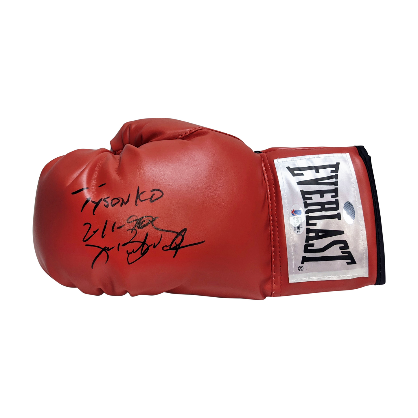 Buster Douglas Autographed Hand Signed Everlast Red left Hand Boxing Glove - with Tyson KO 2-11-90 - BAS Beckett Authentication