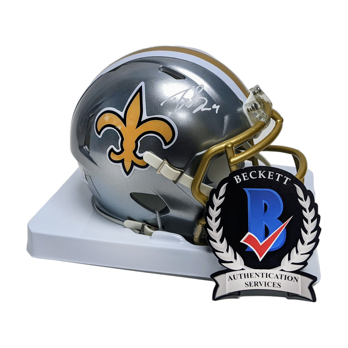 Drew Brees Autographed Hand Signed New Orleans Saints Flash Mini Football Helmet - BAS Beckett Authentication