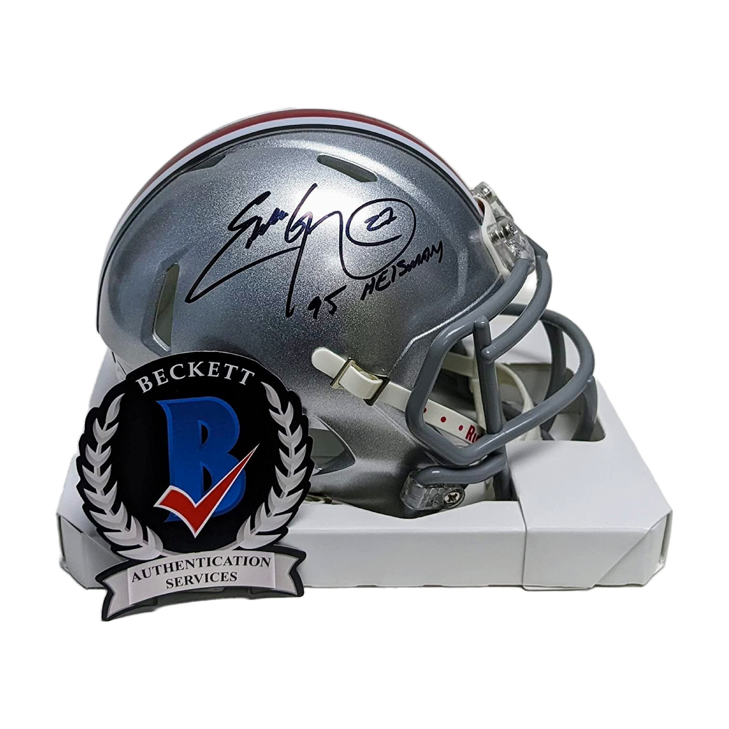 Eddie George Autographed Hand Signed Ohio State Speed Mini Football Helmet with 95 Heisman Inscription - BAS Beckett Authentication