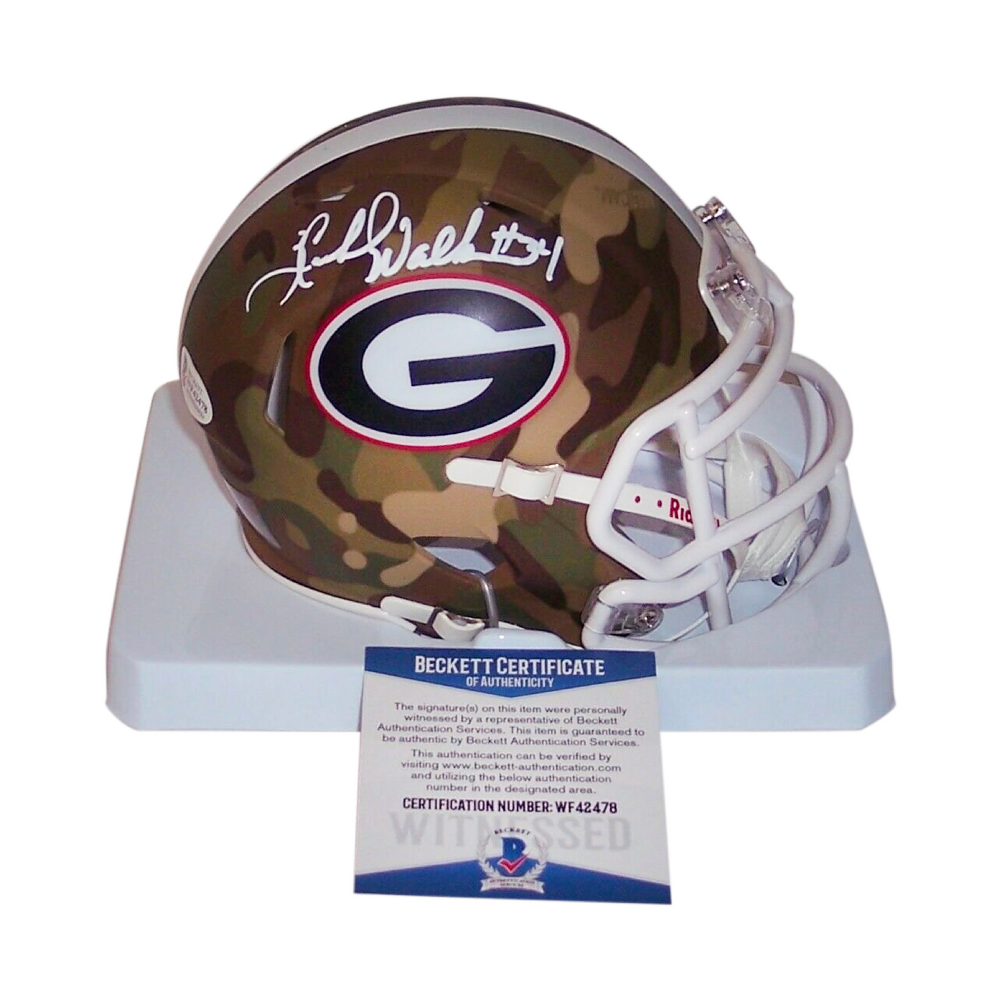 HERSCHEL WALKER HAND SIGNED GEORGIA BULLDOGS CAMO SPEED MINI HELMET BAS ITP
