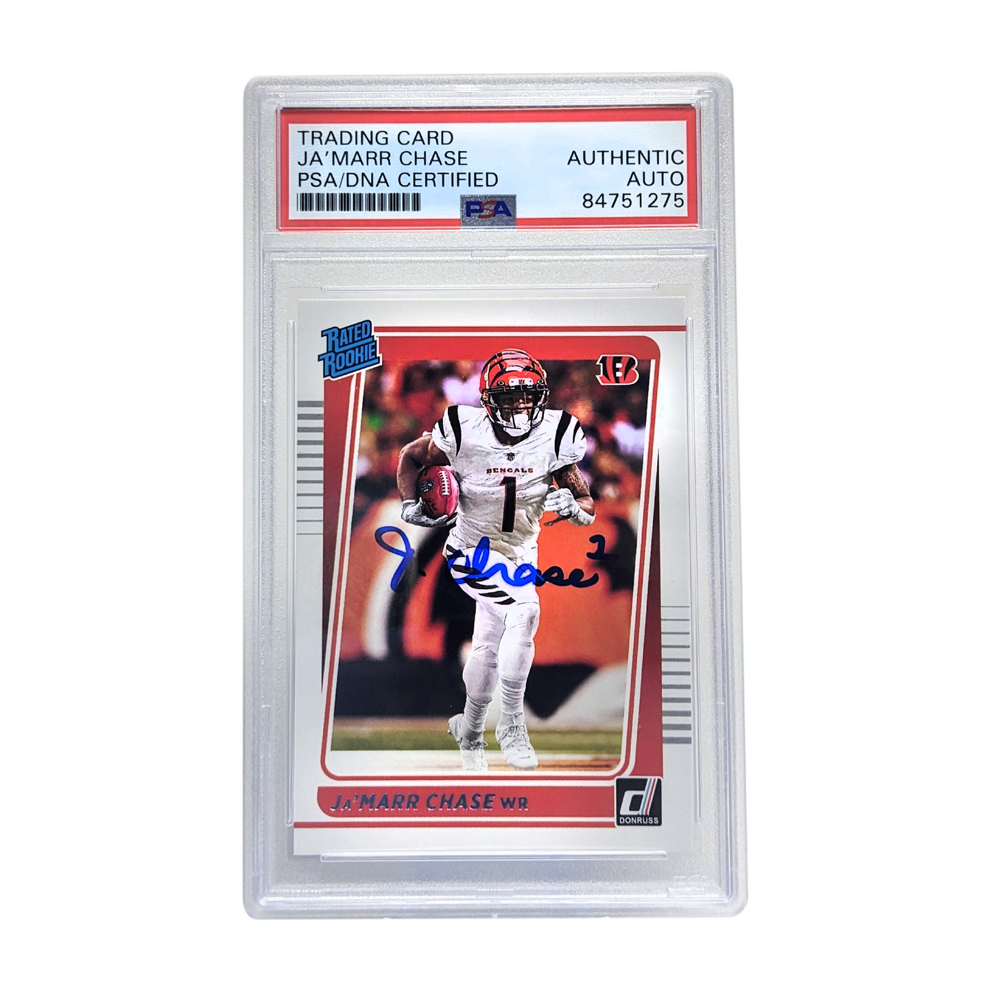 Ja'Marr Chase 2021 Panini Donruss Rated Rookie Autographed Card - PSA Encapsulated Auto NG