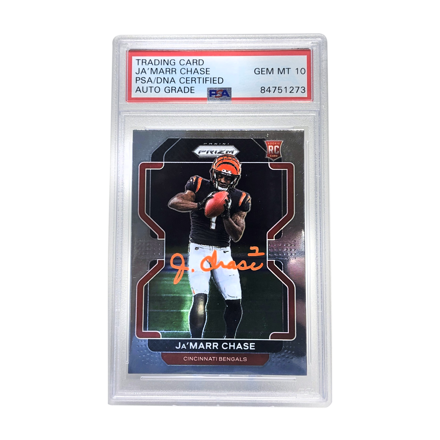 Ja'Marr Chase 2021 Panini Prizm RC Catching PSA Encapsulated GM10 Auto