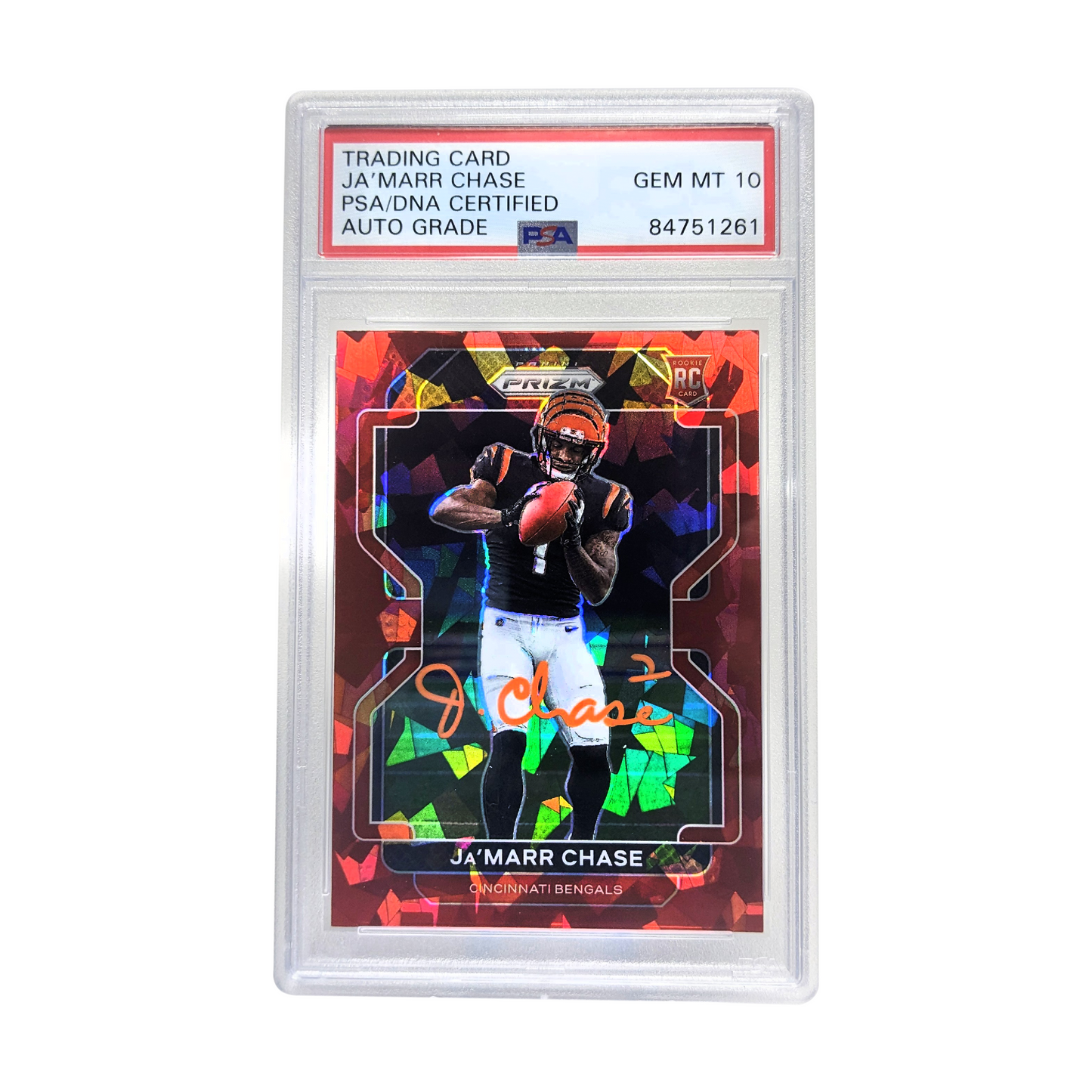 Ja'Marr Chase 2021 Panini Prizm RC Red Cracked Ice Parallel PSA GM10 Auto