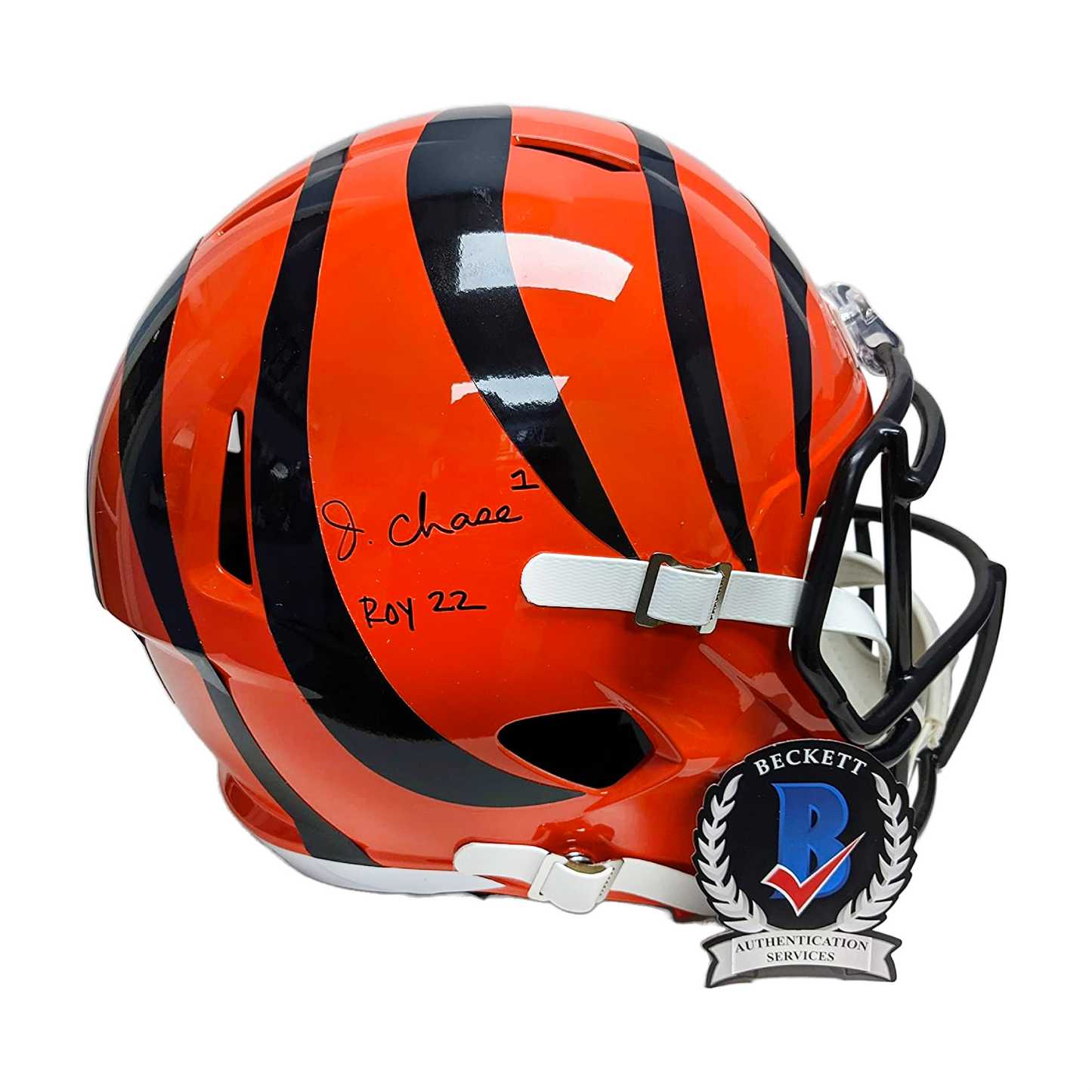 Ja'Marr Chase Autographed Hand Signed Cincinnati Bengals Speed Full Size Football Helmet - with ROY 22 inscription - BAS Beckett Authentication