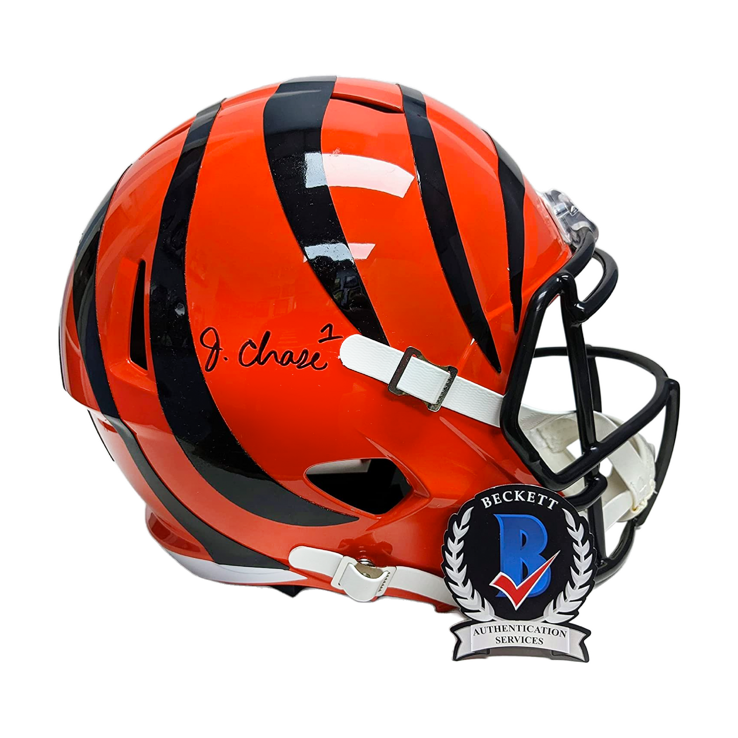 Ja'Marr Chase Autographed Hand Signed Cincinnati Bengals Speed Full Size Football Helmet - BAS Beckett Authentication