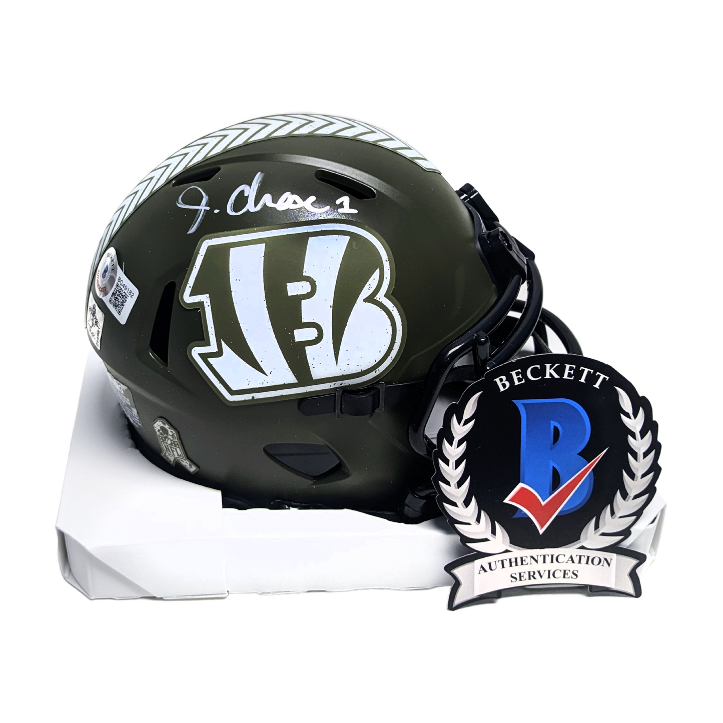 Ja'Marr Chase Autographed Hand Signed Riddell Cincinnati Bengals STS Speed Mini Football Helmet - BAS Beckett Authentication