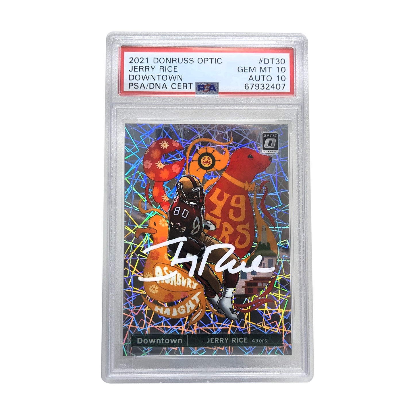Jerry Rice Autographed 2021 Panini Donruss Optic Downtown PSA GM10 Card GM10 Auto