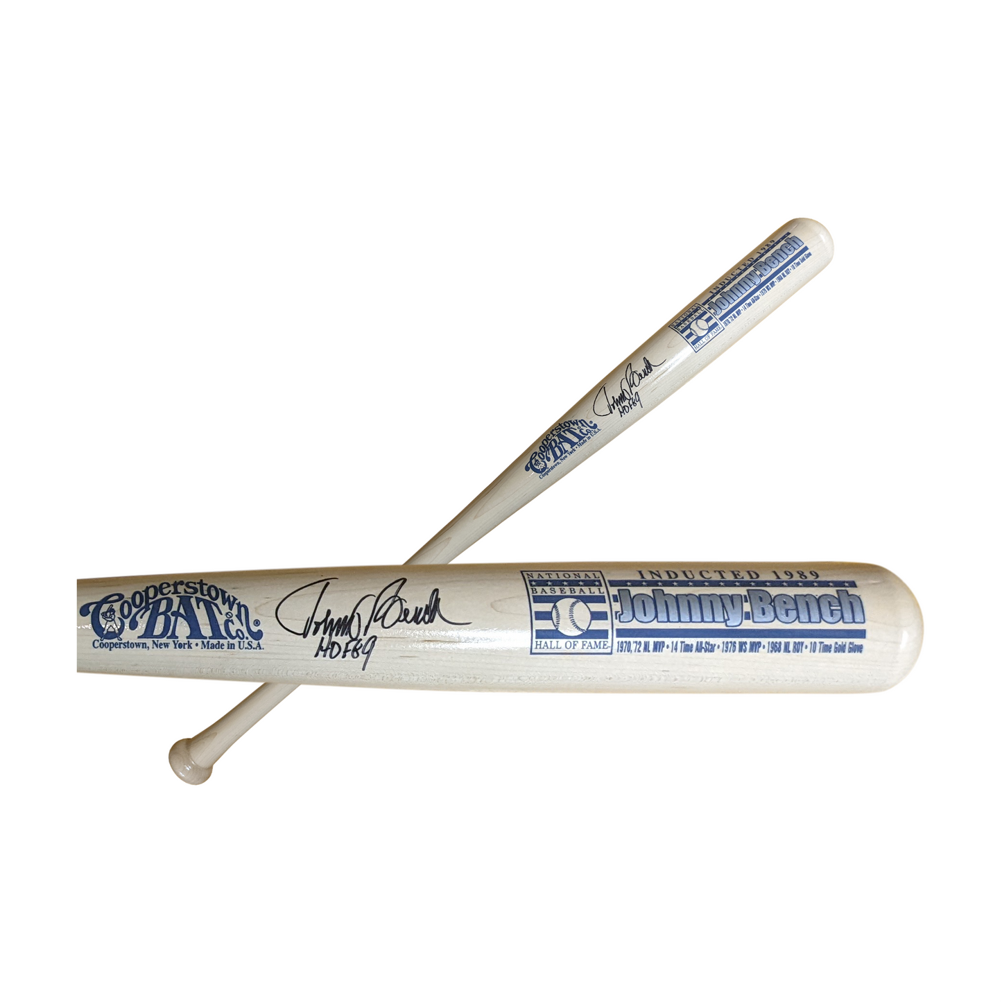 Johnny Bench Autographed Hand Signed Cooperstown Stats Wood Baseball Bat with HOF 89 Inscription - PSA Authentication
