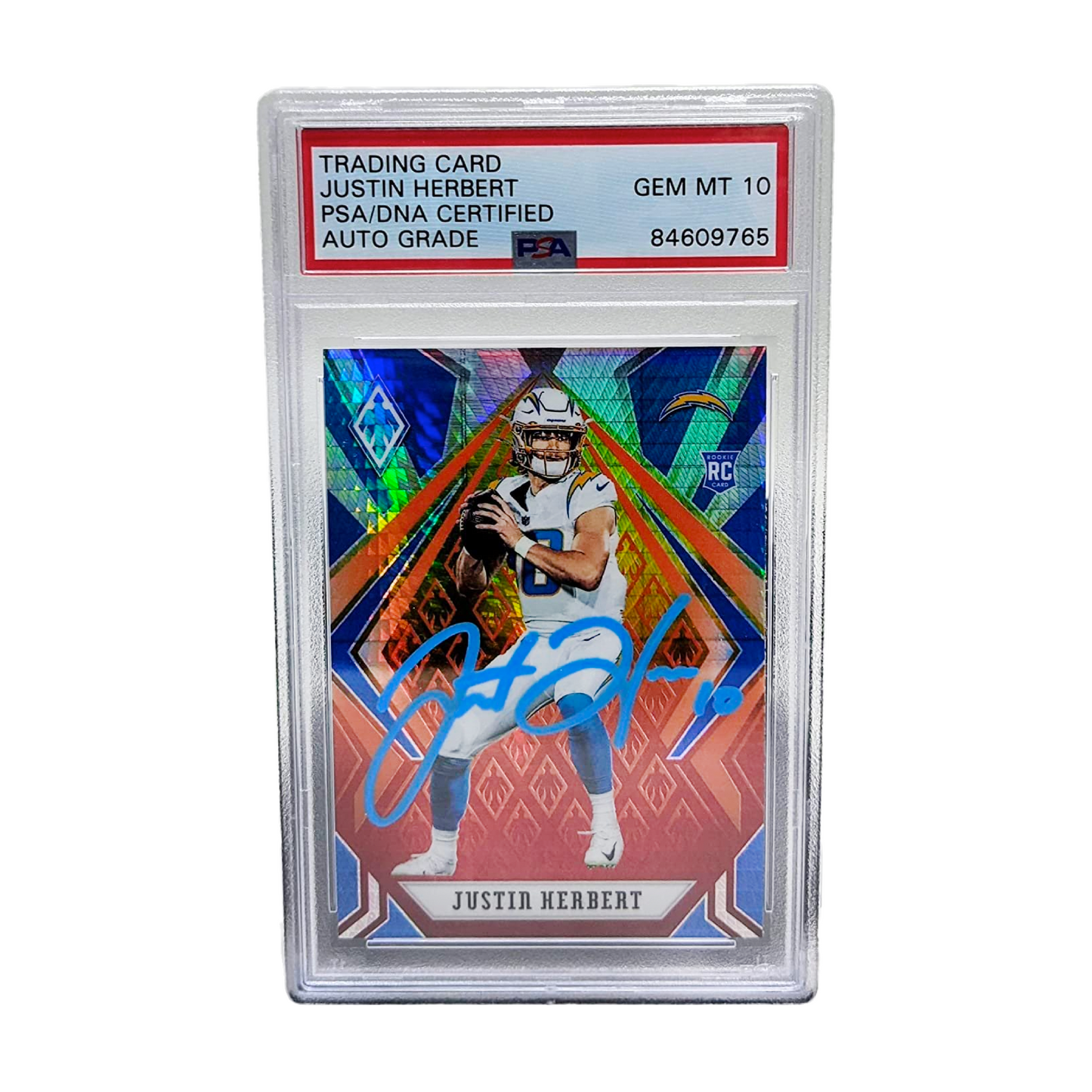 Justin Herbert 2020 Panini Fire Burst Phoenix Autographed Rookie Card - PSA Enscapsulated Graded Auto Gem Mint 10