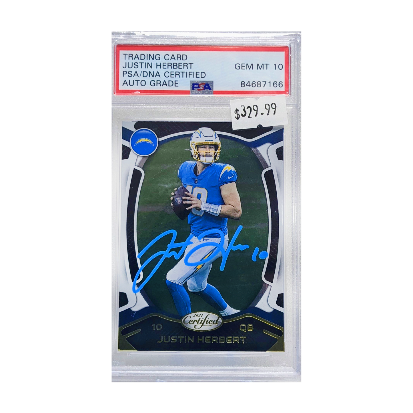 Justin Herbert 2021 Panini Certified Autographed Card - PSA Encapsulated Graded Auto GM10