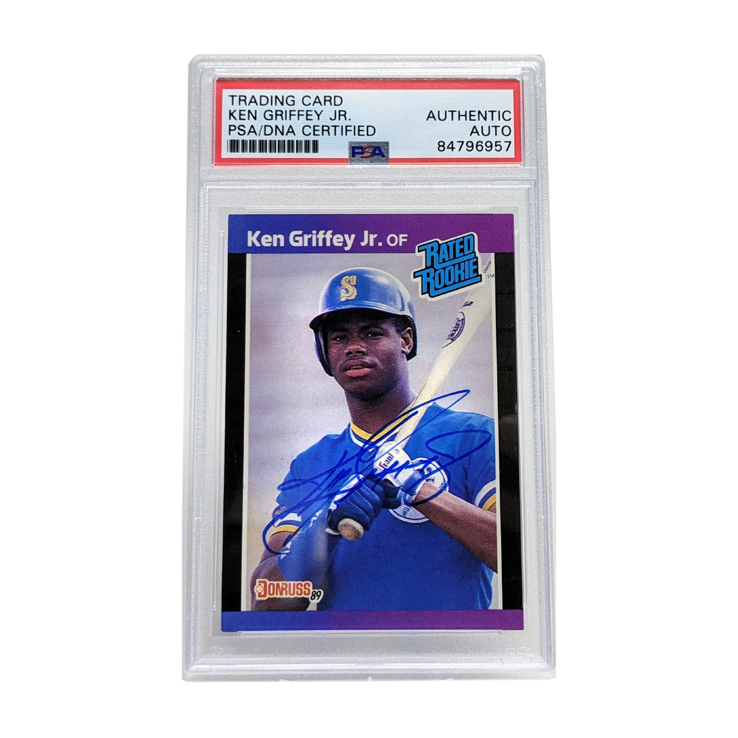 Ken Griffey Jr 1989 Donruss Rated Rookie Autographed Card - PSA Encapsulated Authentic Auto
