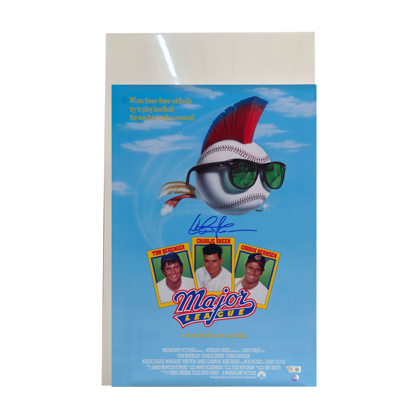 Major League Movie Poster Autographed by Charlie Sheen. Fanatics Authentication.