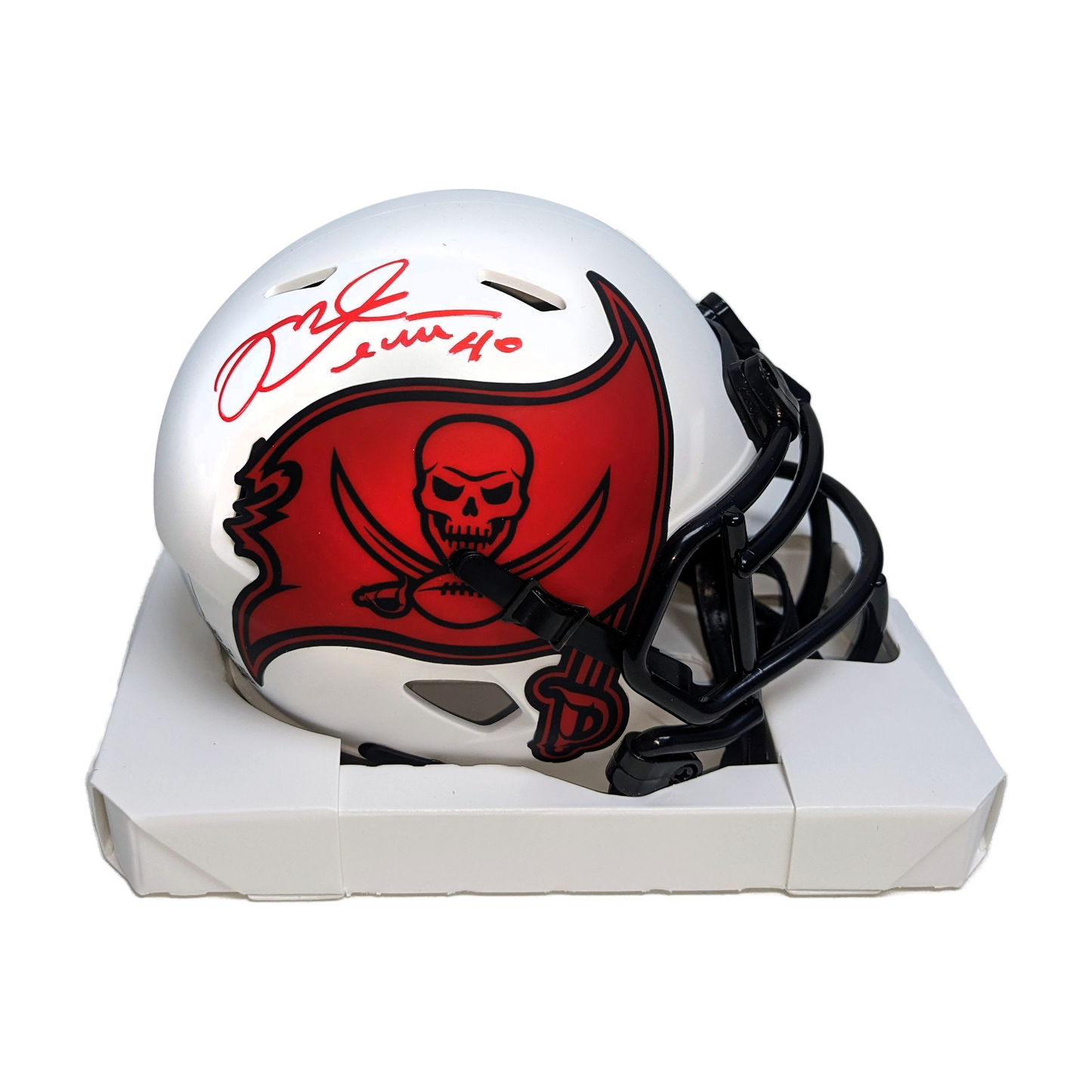 Mike Alstott Autographed Hand Signed Tampa Bay Buccaneers Lunar Mini Football Helmet - BAS Authentication