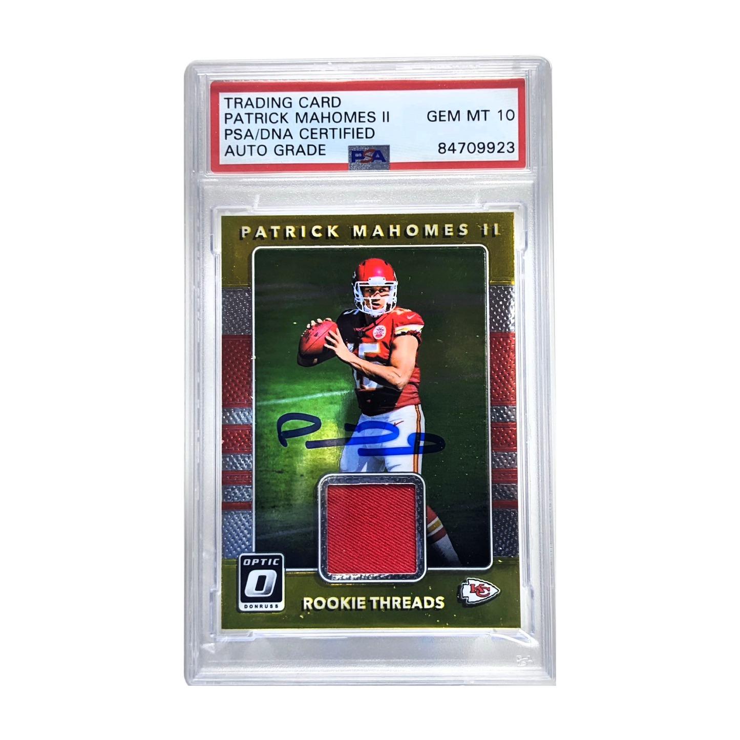 Patrick Mahomes 2017 Donruss Optic Rookie Threads Red Jersey Relic PSA Gem Mint 10 Auto