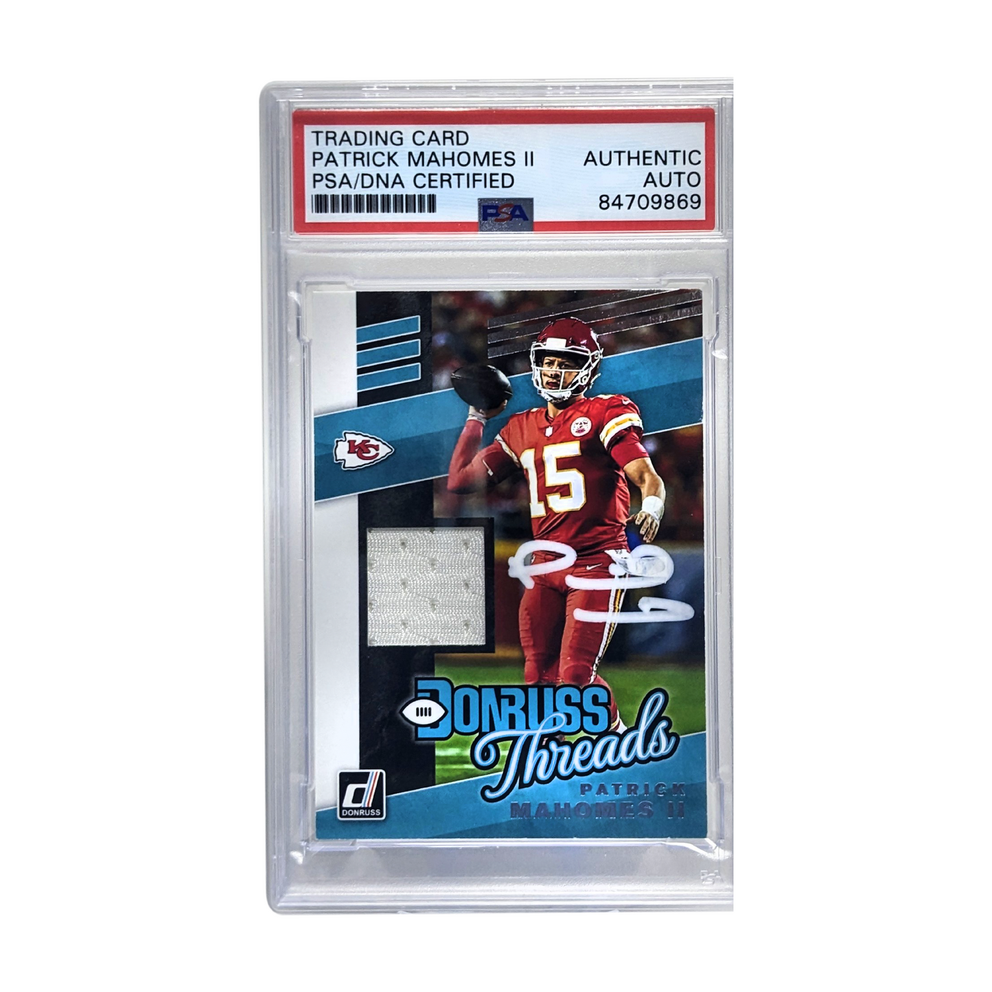 Patrick Mahomes 2017 Donruss Threads White Jersey Relic White Ink PSA Authentic Auto