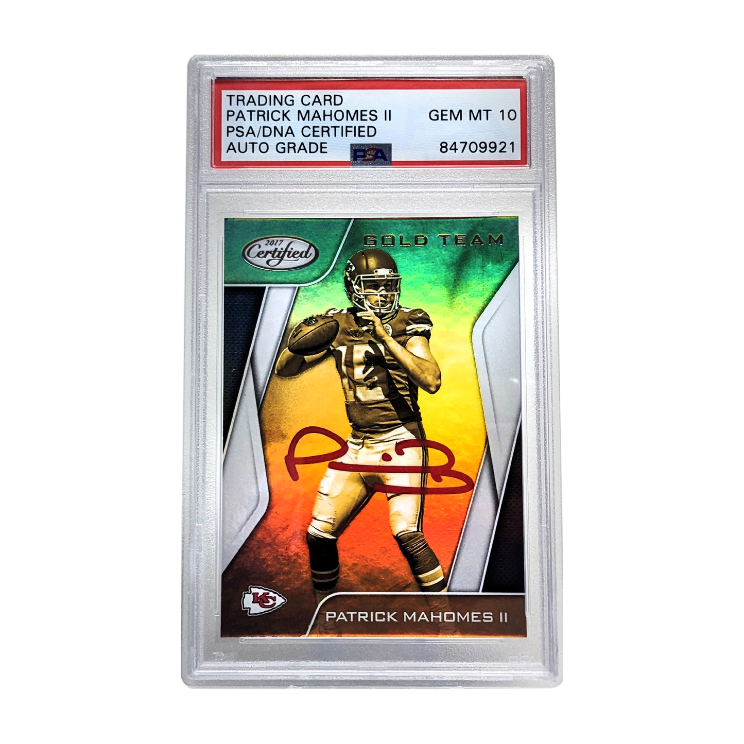 Patrick Mahomes 2017 Panini Certified Gold Team Autographed Card - PSA Encapsulated GM10