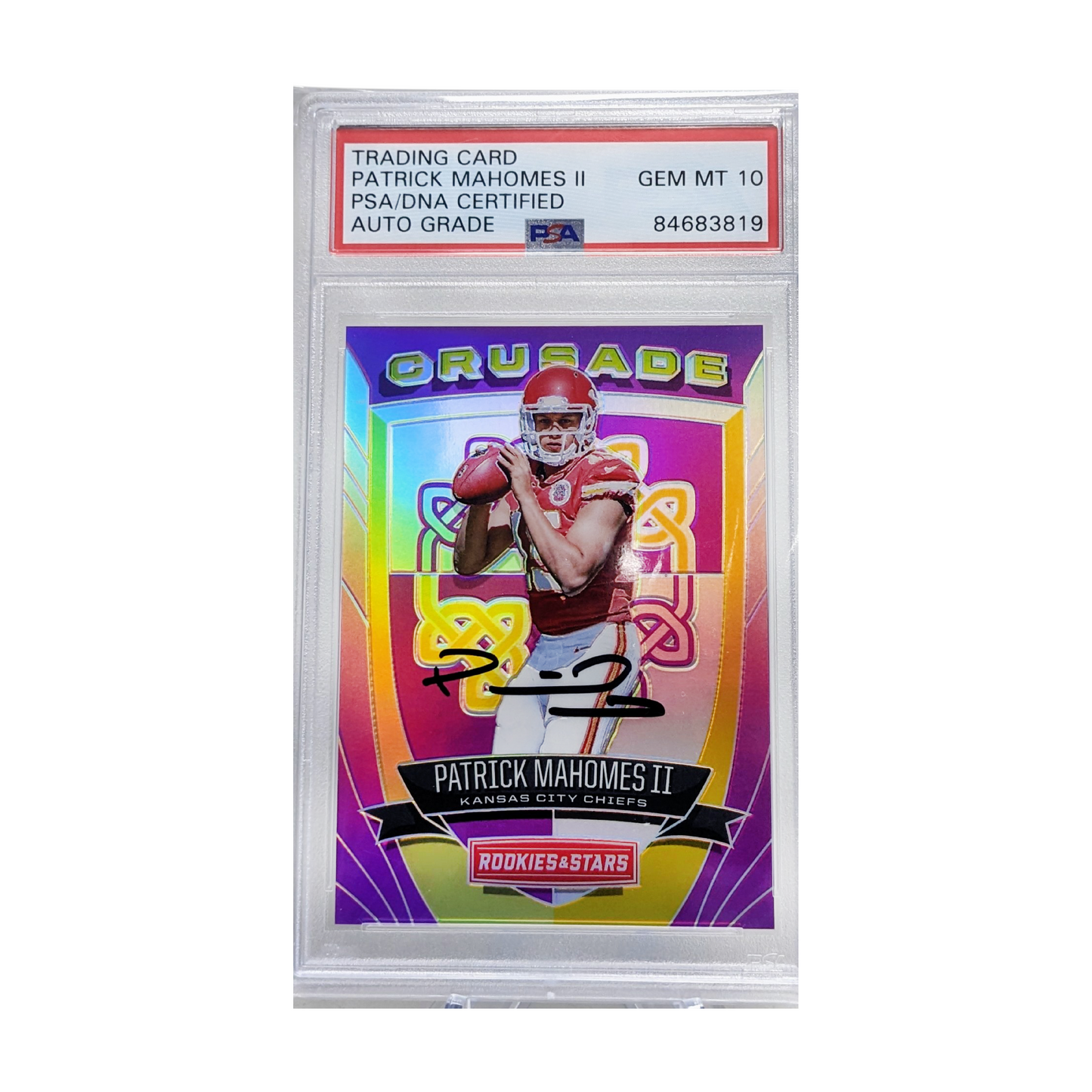 Patrick Mahomes 2017 Panini Crusade Rookies & Stars Autographed Card - PSA Encapsulated GM10