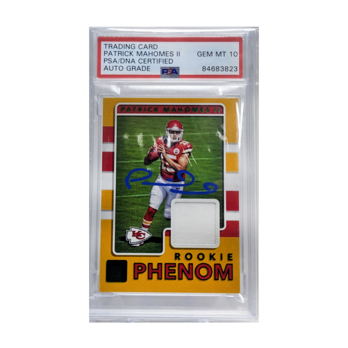 Patrick Mahomes 2017 Panini Donruss Rookie Phenom Green Autographed Card - PSA Encapsulated GM10