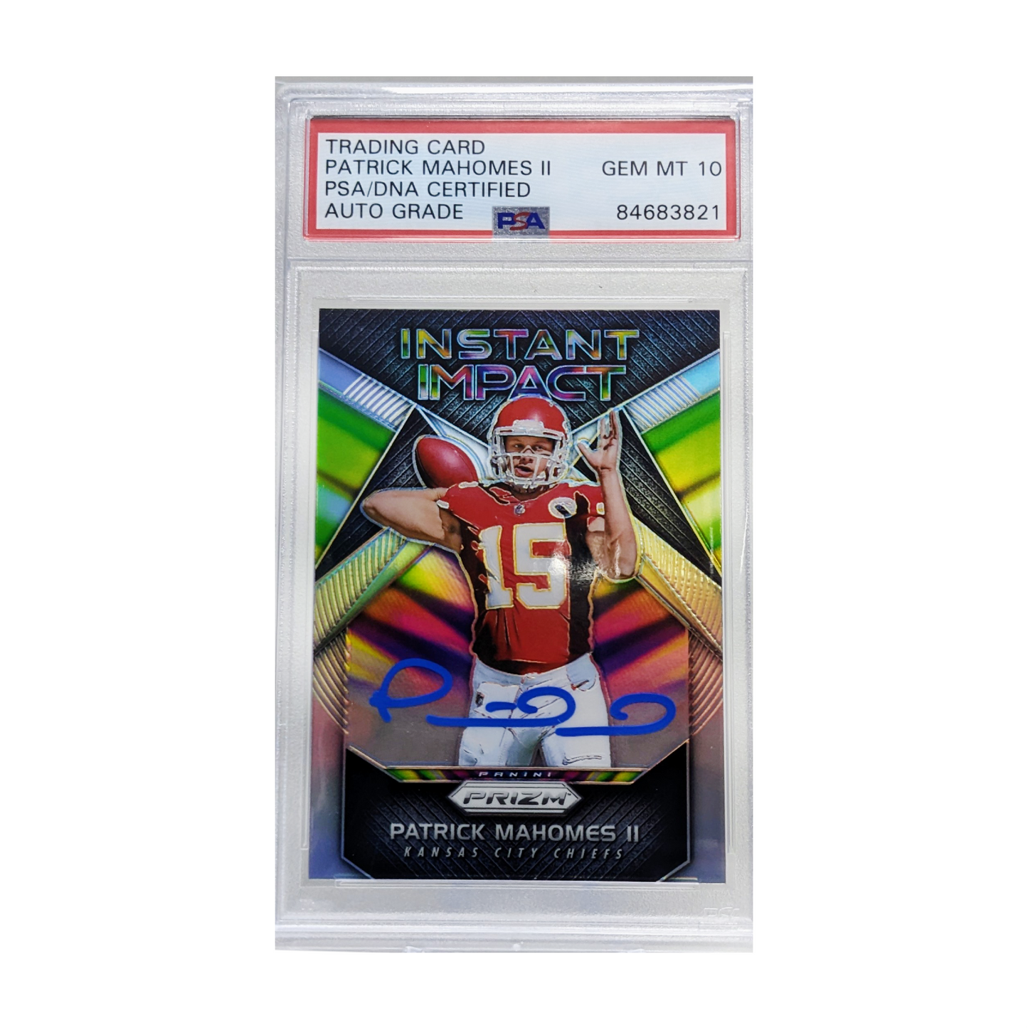 Patrick Mahomes 2017 Panini Prizm Instant Impact Autographed Card - PSA Encapsulated GM10