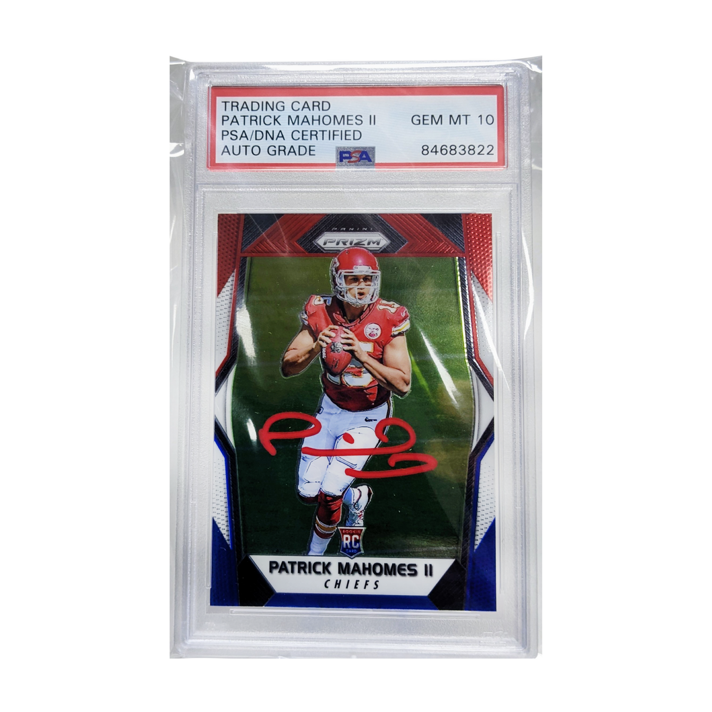 Patrick Mahomes 2017 Panini Prizm Red, White and Blue Autographed Card - PSA Encapsulated GM10