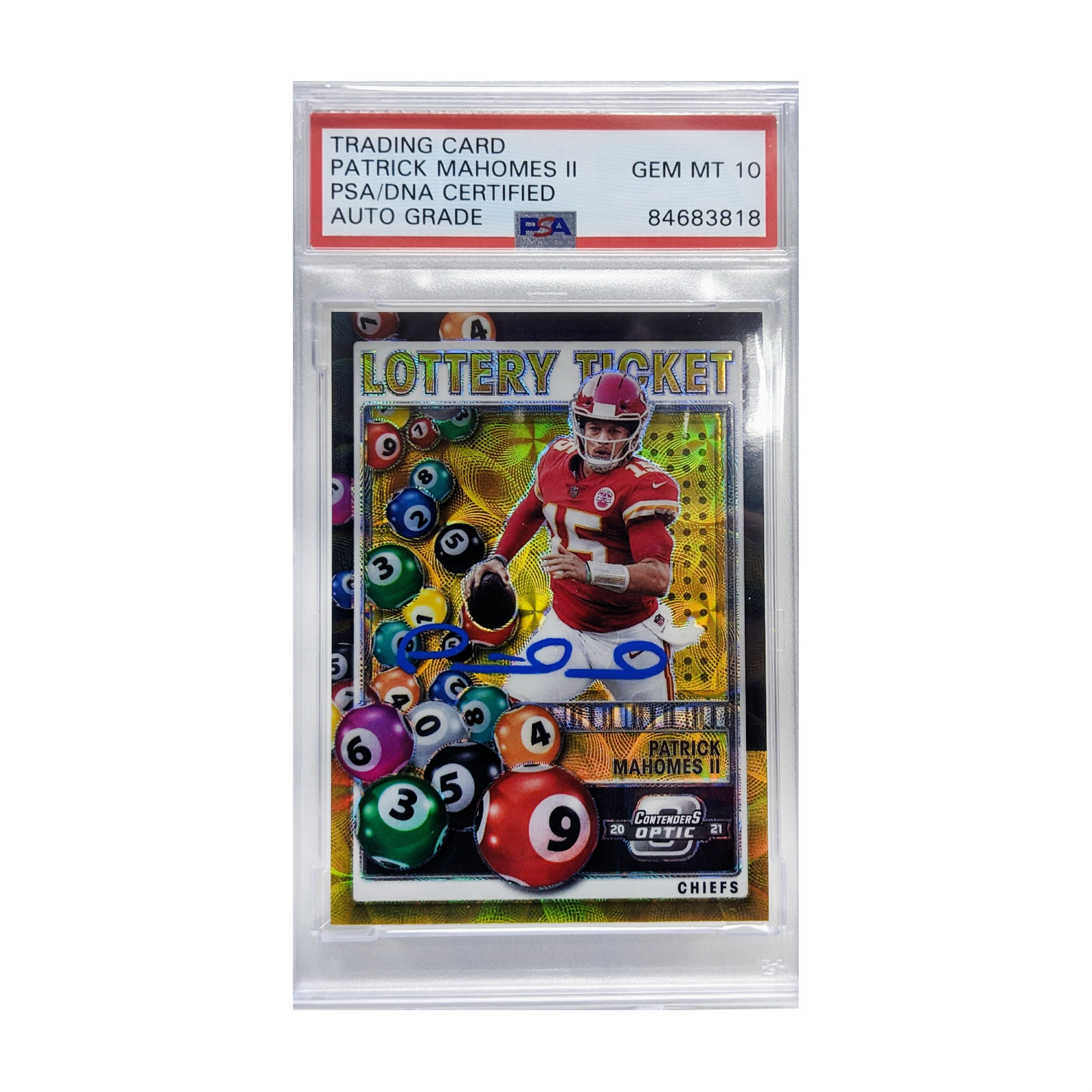 Patrick Mahomes 2021 Panini Contenders Lottery Ticket Autographed Card - PSA Encapsulated GM10