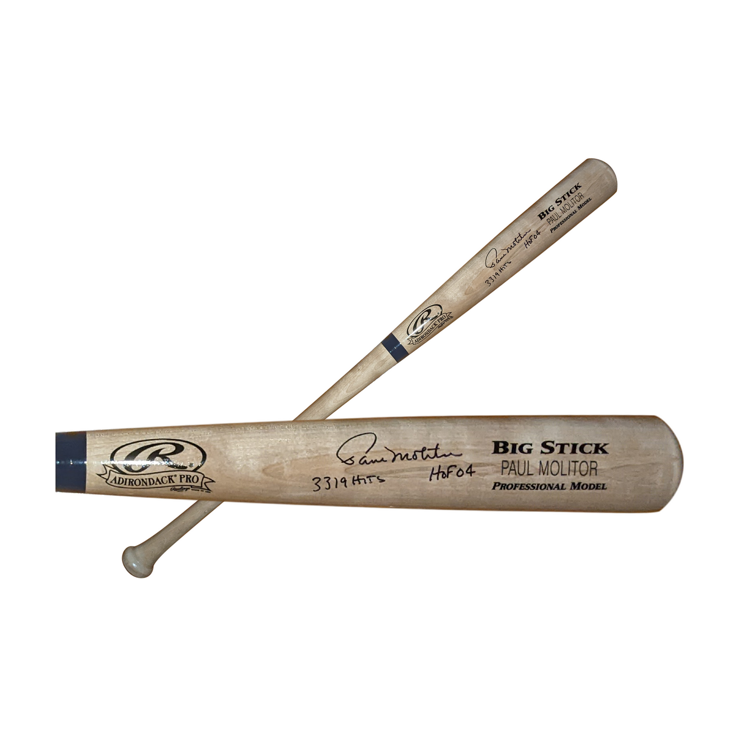 Paul Molitor Autographed Hand Signed Natural Rawlings Big Stick Pro Stock Wood Baseball Bat with HOF 04 & 3319 Hits Inscriptions - PSA Authentication