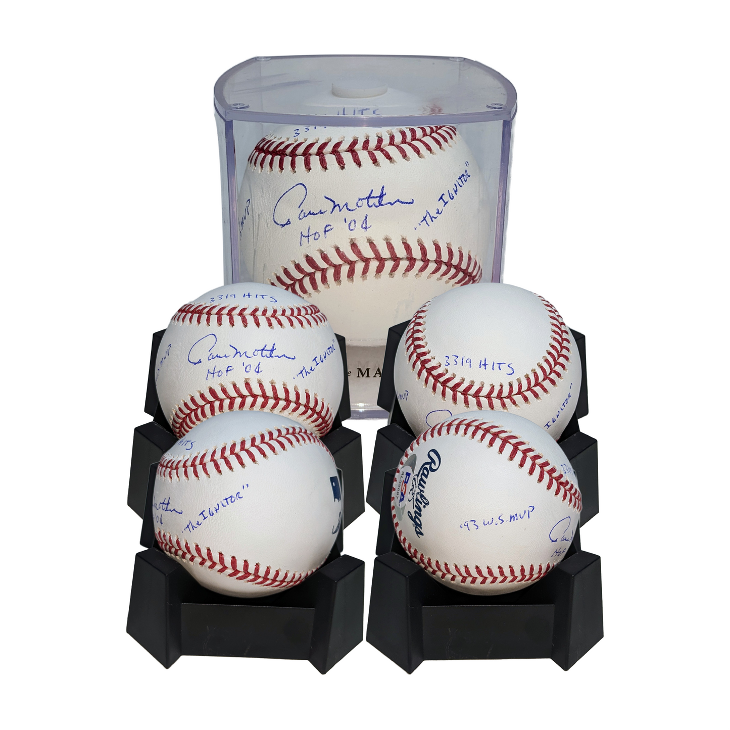 Paul Molitor Autographed Official MLB Baseball with 4 Inscriptions - Includes Display Cube. PSA Authentication.