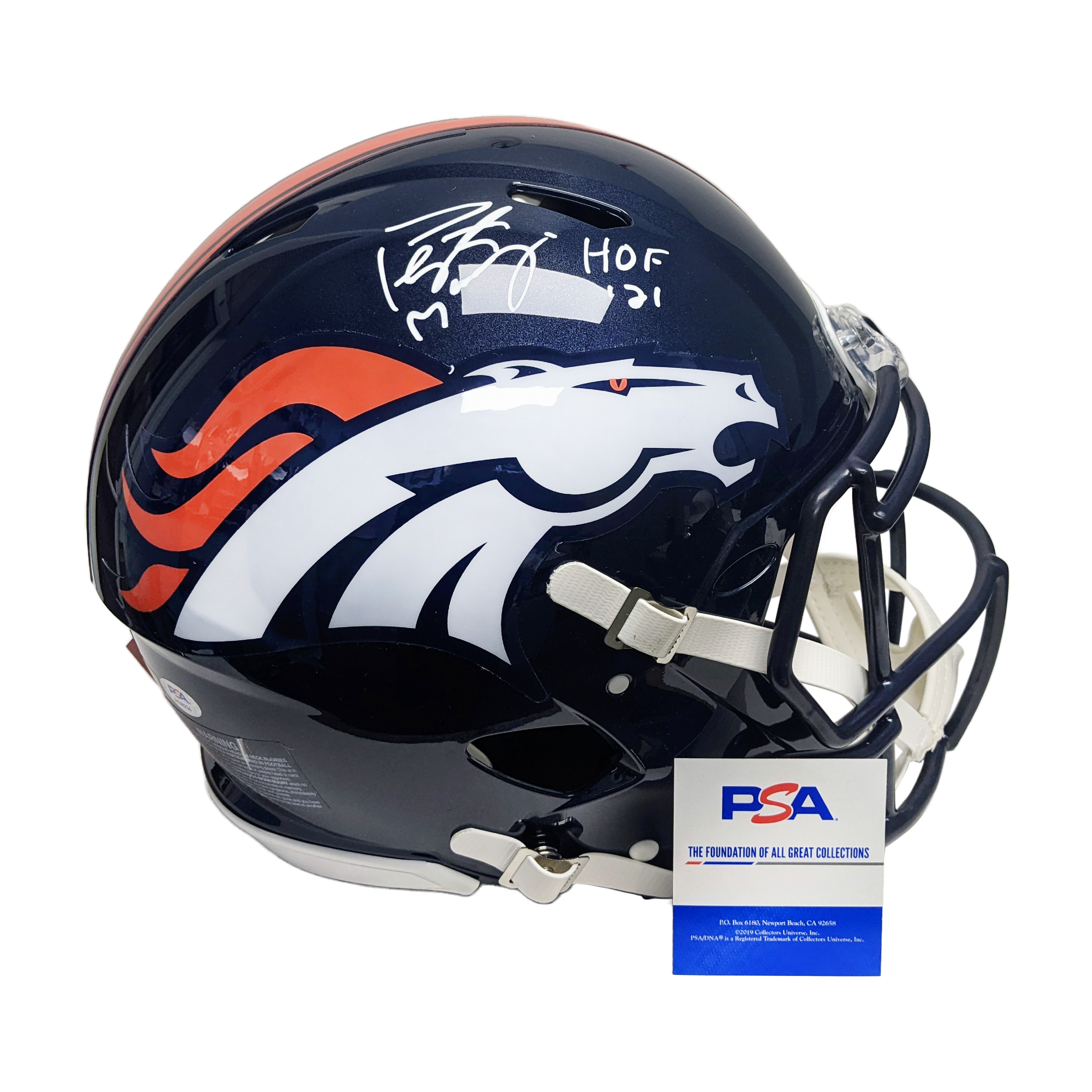 Peyton Manning Denver Broncos Autographed Riddell Speed Authentic Helmet  with HOF 21 Inscription