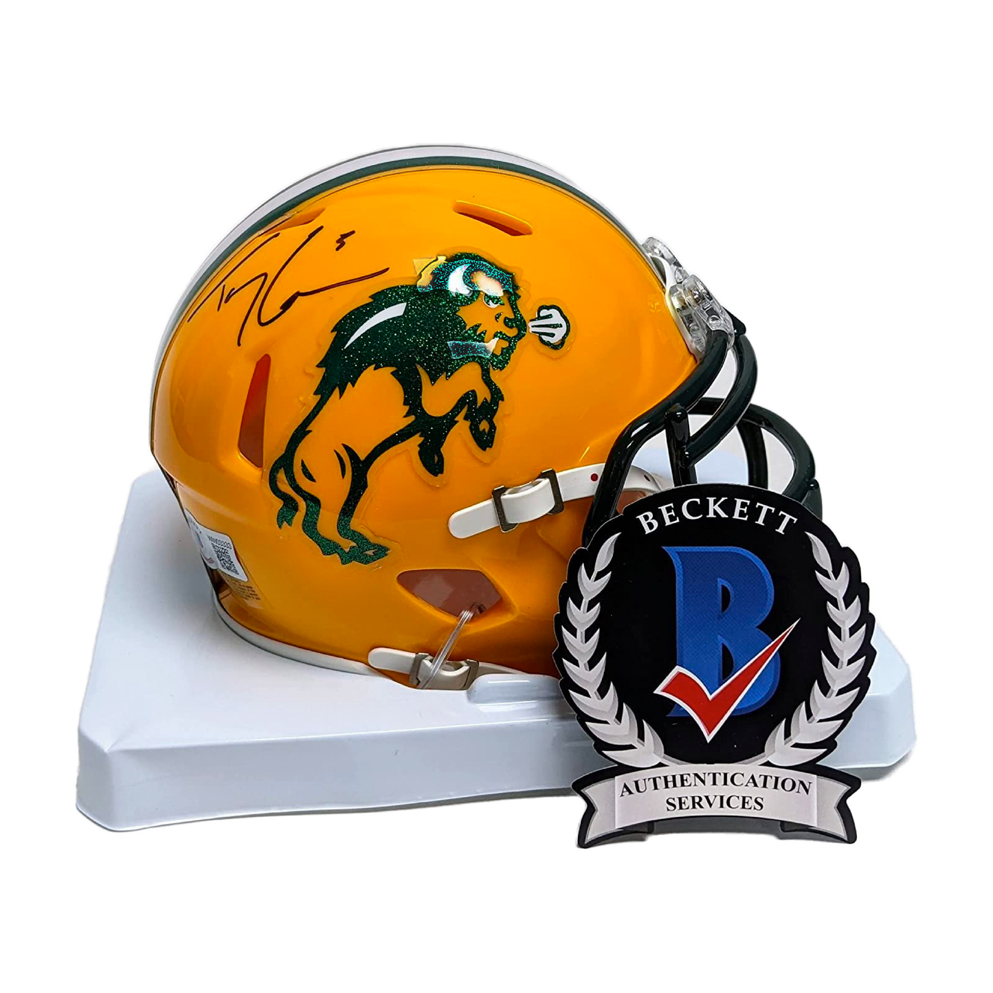 Trey Lance Autographed Hand Signed North Dakota State Speed Mini Football Helmet. BAS Beckett Authentication