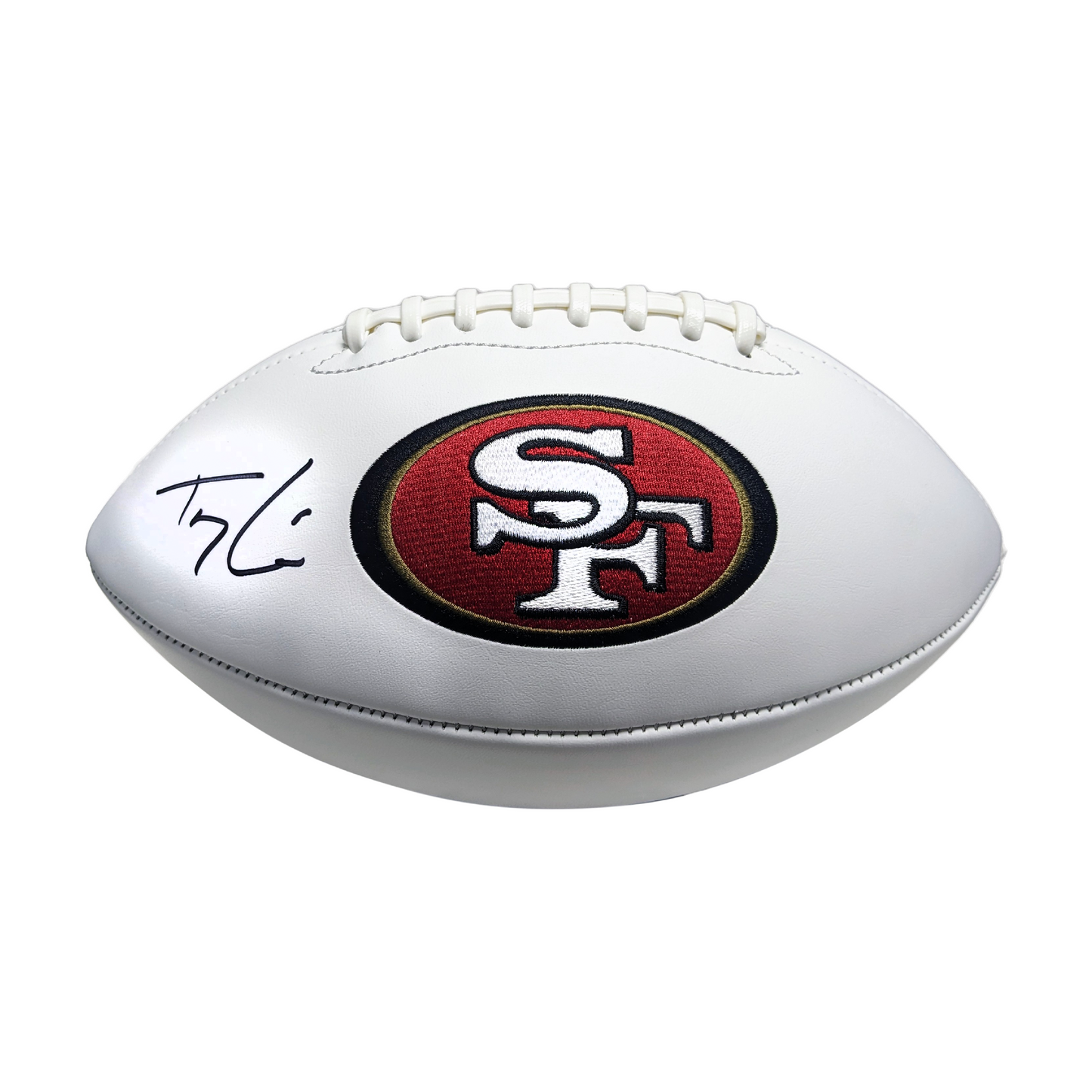 Trey Lance Autographed Hand Signed San Francisco 49ers Logo Leather Football - BAS Beckett Authentication
