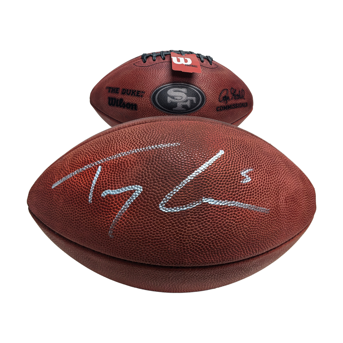 Trey Lance Autographed Hand Signed San Francisco 49ers Logo Metallic Duke Football - BAS Beckett Authentication
