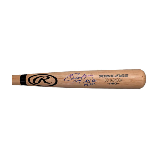 Bo Jackson Autographed Rawlings Pro Natural Wood Baseball Bat w/ MVP Inscription - BWA