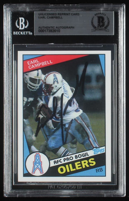 Earl Campbell Signed 1984 Topps #38 Reprint with BGS Authentication