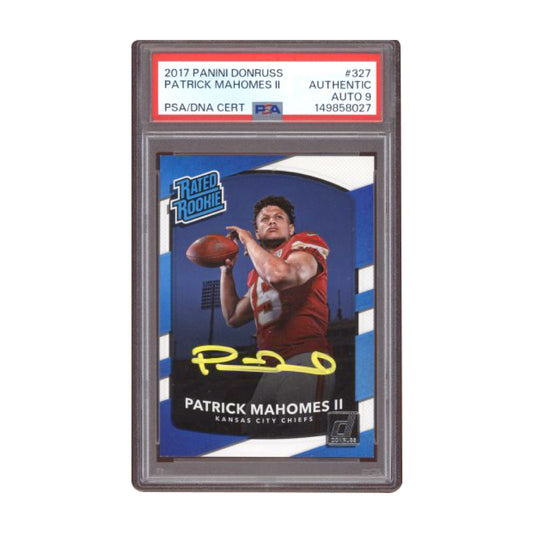 2017 Donruss Rated Rookie RC #327 Patrick Mahomes II Yellow Ink PSA Auto 9