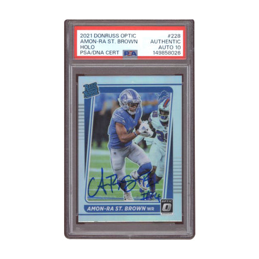 2021 Donruss Optic Rated Rookie Holo Amon-Ra St. Brown Auto PSA/DNA Authentic 10