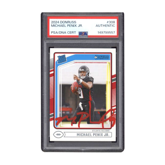 2024 Donruss Michael Penix Jr Rated Rookie #308 Red Ink Auto PSA AUTHENTIC