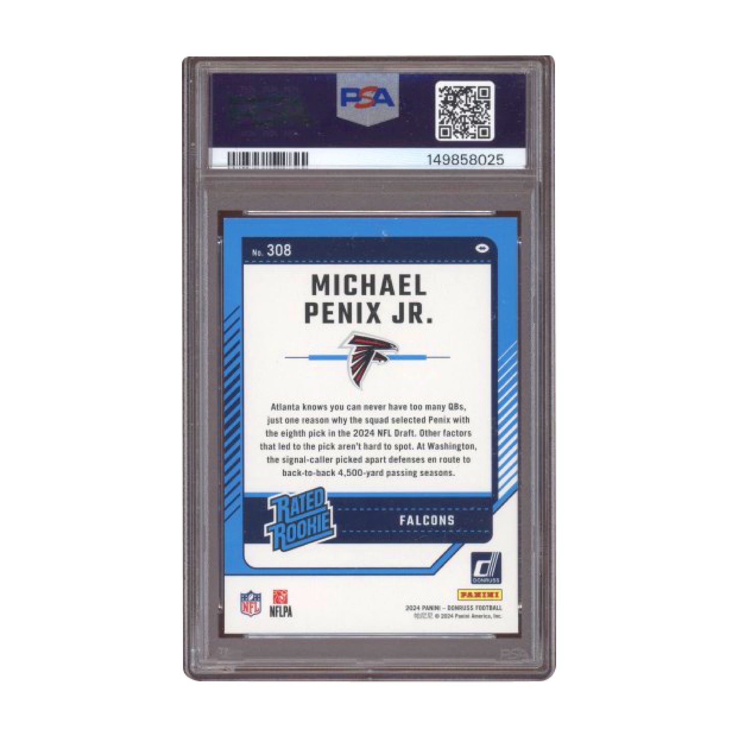 2024 Donruss Michael Penix Jr Rated Rookie RC #308 Red Ink PSA AUTO 9